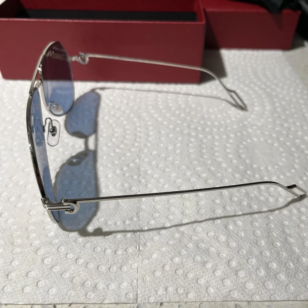 Cartier Sunglasses Mens Silver Blue Aviator Metal CT0110S 006 Made In France